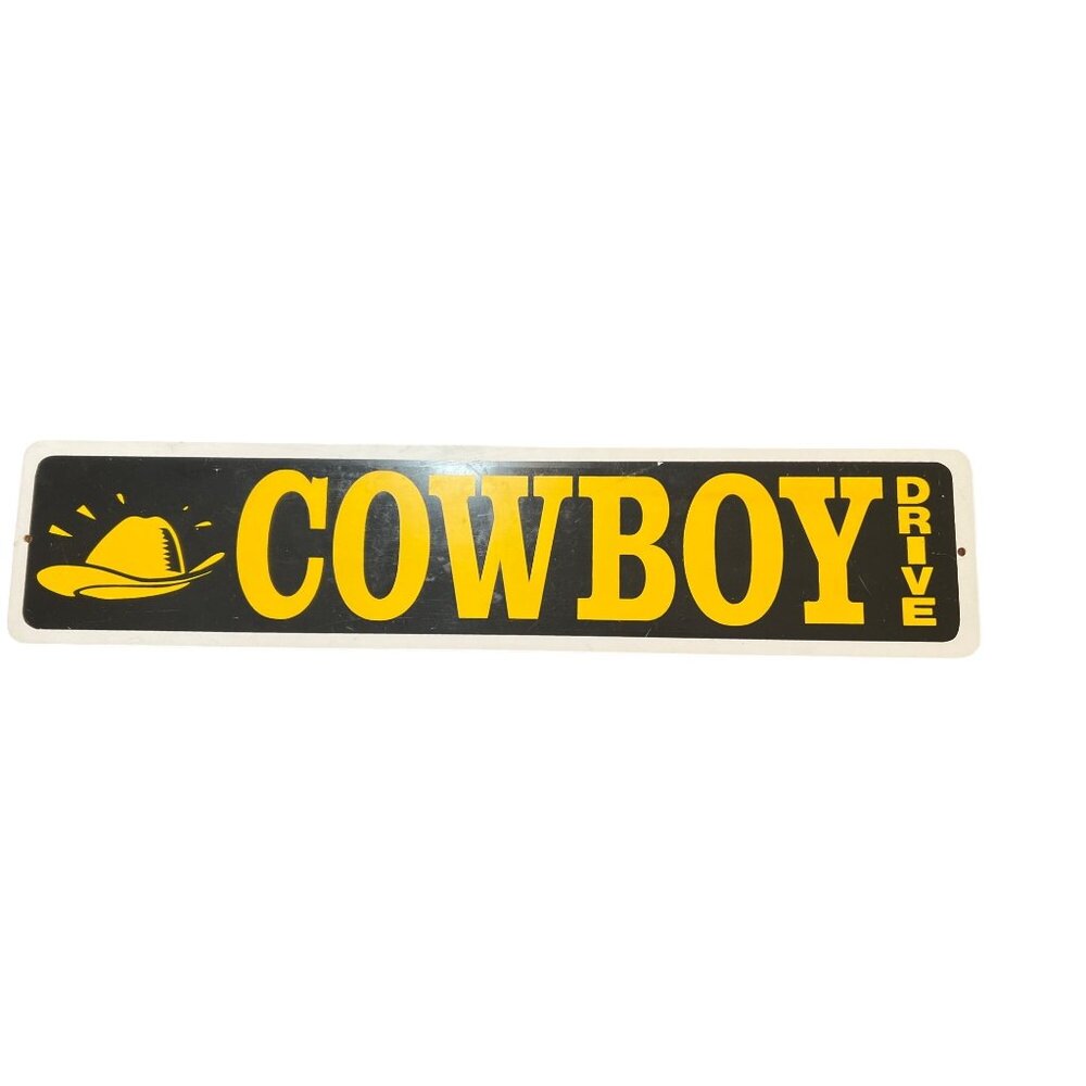 Cowboy Drive Vinyl Black Yellow Mancave Man Cave Game Room Bar 23" x 5"